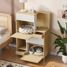 Furniture Style Multi-use Natural Cat Litter Box House With 2 Flip-down DoorColor: Yellow