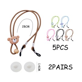 EHDWXVZM 5 Lanyard Glasses Chains, 2 Pairs of Non-Slip Rings, Children's Glasses Straps, Children's Sunglasses Straps, Glasses Strap, Red, yellow, blue, green, purple