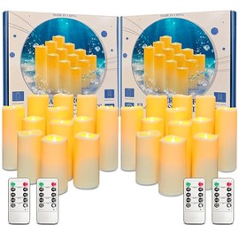 candlesee LED Flameless Candles of 24 Set, Outdoor Waterproof Candle with Remote Control& Timer, Indoor Battery Operated Flickering Pillar Fake Candles Long Lasting for Patio, Larterns, Wedding Decor