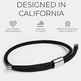 Elegatto Sailor Premium Rope Bracelet for Men | Nylon Marine Cord with Silver Polished Stainless Steel Pull Rope Closure | Men’s Designer Bracelets | Black Fits All (6"-8.5")