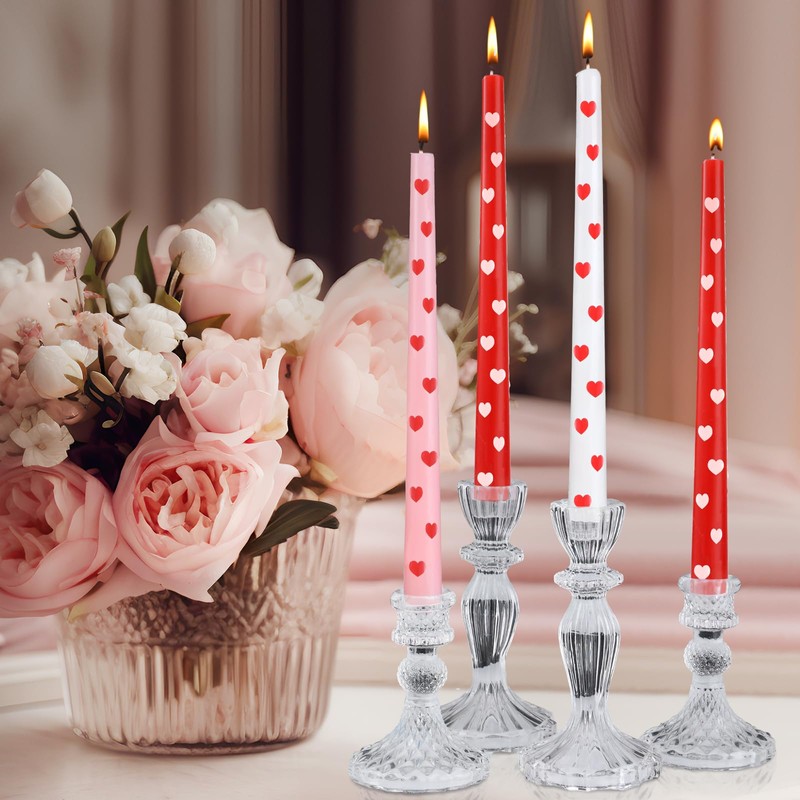 Conelist 6 Pcs Heart Taper Candles 10 Inch Pink Red