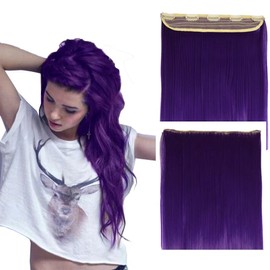 iLUU Clip in Hair Extensions 100g 24" Straight Thick Synthetic Fiber Hairpiece #2410 Dark Purple Hair Clip in Extensions 5Clips in Hairpiece for Beauty Girls Women Party