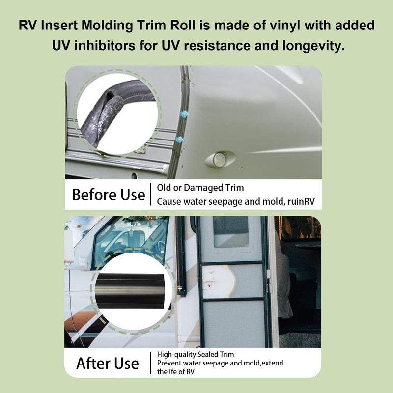 1" Black Vinyl Trim Molding Screw Cover RV Boat Camper