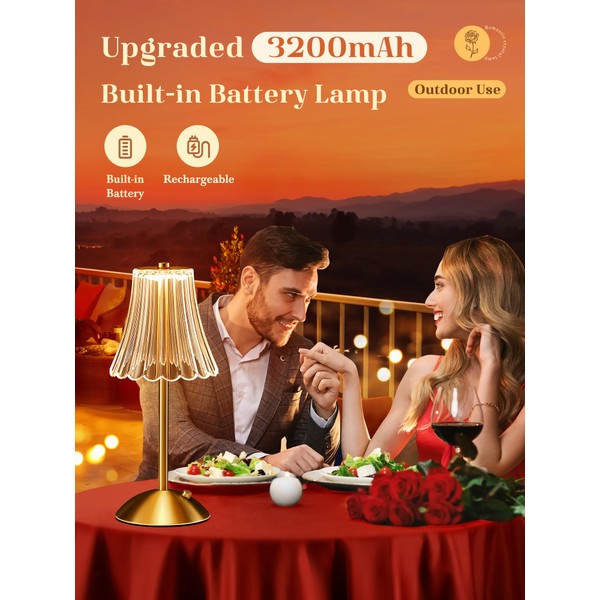 One Fire Bedside Lamps,3200mAh Rechargeable Lamp Battery Operated Lamp,30 Lighting