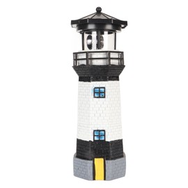 Solar Lighthouse 360 Degree Rotating Lighthouse Decoration Fadeless Resin LED Garden Lighthouse for Balcony Lawn BS38061
