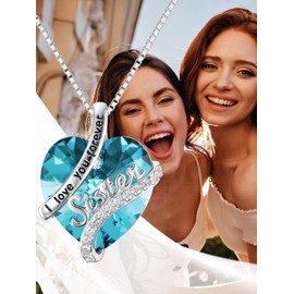 OCJ Sister Gifts Heart Aquamarine Necklace Valentines Day Gifts 925 Sterling Silver March Birthstone Necklace Sisters Gifts from Sister Jewelry Gifts for Women Friends Sisters Birthday Presents Ideas