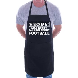 Print4U Warning May Talk About Football Fan Funny BBQ Novelty Cooking Apron Black