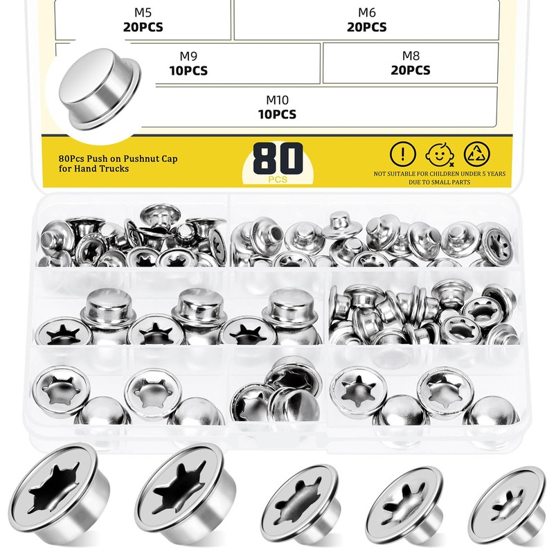Mardatt 80Pcs Push on Pushnut Cap Stud 1/2", 1/4", 5/16",