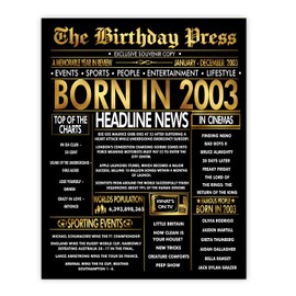 Stuff4 Gold 22nd Birthday Poster Unframed - Golden Born In 2003 Newspaper - Happy 22 Birthday for Men Women Retro Vintage Gifts Back In 2003, 8x10 Inch Bday Party Decor Decoration