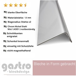 Edge protection profile, stainless steel angle profile, 1000 mm stainless steel angle profile, 50 x 15 mm, inner leg dimensions made of stainless steel, blank, 1.5 mm thick, L profile, angle plate,