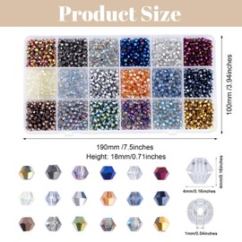 AWARDSEN 1800 Pcs Glass Beads 4mm Electroplated Crystal Beads for Bracelet Making 18 Colors Bicone Acrylic Bead for Crafting DIY Necklace Earring Jewellery