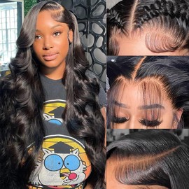 Arqyu 30 Inch 13x4 Body Wave Lace Front Wigs Human Hair 180% Density Body Wave HD Lace Front Wigs Human Hair Pre Plucked Bleached Knots Transparent Frontal Wigs Human Hair for women(32inch)