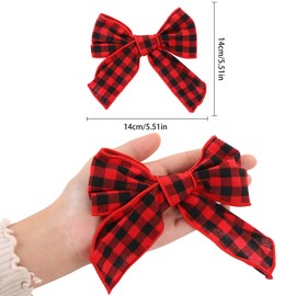 2pcs Cute Bows Hair Clips,UHOMENY Linen Plaid Bow Hairpins Hair Accessories for Girls Women Christmas Red Green Bowknot Hair Styling Clips Hair Barrettes (Red Black)