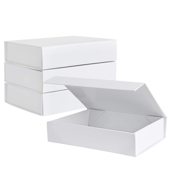 Purple Q Crafts White Hard Gift Box with Magnetic Closure Lid 7 inch x 5 inch x 1.6 inch Rectangle Small Boxes For Gifts With White Glossy Finish (5 Boxes), 1 Count (Pack of 5)