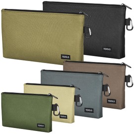 COIDEA 6 Pack Zipper Pouch, Premium Tool Bag, Utility Flat Bottom Storage Organizer With Carabiner Metal Zipper for Tools, Stationary, Pencil