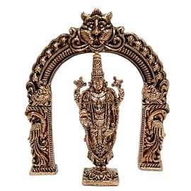 ARNAVIRA Tirupati Balaji | Sri Venkateswara Idol | venkateshwara Swamy Metal Idol con arco Prabhavali para habitación Puja, regalos de devolución (1, cobre antiguo)