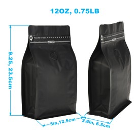 EverPack Pack of 50 Black Coffee Bags with Degassing Valve, High Barrier Resealable Coffee Pouches with Air Release Valve, Flat Bottom & Pull Tab Zipper, Matt Black Color, (50, 12oz/0.75lb/340gm)