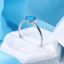 Blue Opal Solitaire Wedding Engagement Anniversary Classical Simple Plain Ring (Blue, 6)