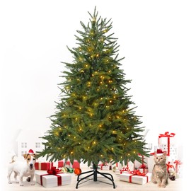 Fencer Wire Premium Pre-lit PVC & PE 4.5 Feet Christmas Tree w/ 150 LED Lights, Fake Christmas Tree w/ 1001 Branch Tips, Pre-Hinged & Foldable Stand for Indoor, Office, Party, Holiday Decoration