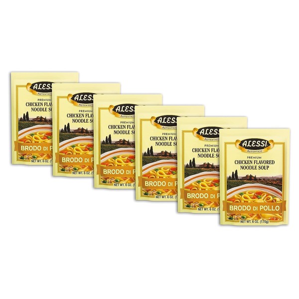 Alessi Soup Mix Brodo di Pollo Chicken Flavored Noodle Soup, 6 Ounce (Pack of 6))