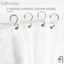 Bath Bliss Chrome 12 Pack S-Hook Shower Curtain Rings
