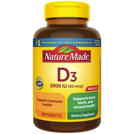 Nature Made Vitamin D3 2000 IU 400 Count Tablets for Bone Immune Health