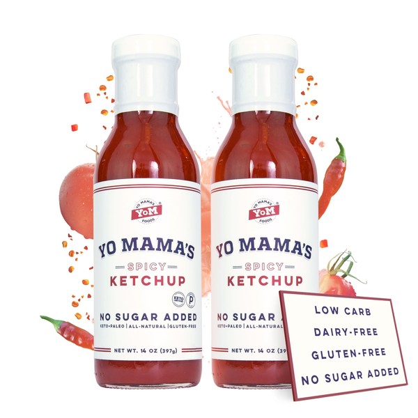 Keto Spicy Ketchup by Yo Mama's Foods – Pack of (2) - No Sugar Added, Low Carb, Vegan, Gluten Free, Paleo Friendly, and Made with Whole Non-GMO Tomatoes!