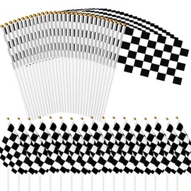 50 Pcs Small Checkered Flags Black and White Racing Flag, 5x8 Inch Handheld Flag with Child Safety Spear Top Great Children's Birthday Gift and Party Decorations Car Racing Decorations