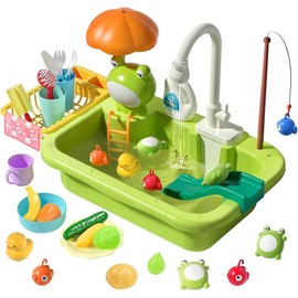 CUTE STONE Play Sink with Running Water, Kitchen Sink with Upgraded Electric Faucet, Play Kitchen, Realistic play set learning cookingset Plastic Toy Outdoorfun Fun Cleaning Playset:_Steam  Version