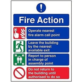 V Safety 12004AN-R General Fire Action Prohibition/Safe Sign - Portrait - 150mm x 200mm - 1mm Rigid Plastic, Blue/Green/Red