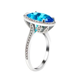 Lady's Beautiful 17mm Oval Light Blue Cubic Zirconia Promise Rings Silver Color CZ Anniversary Ring RJ214 (Size 10)