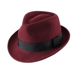 Home Prefer Men's Wool Felt Winter Hat Short Brim Fedora Hat, Burgundy, 7 3/8
