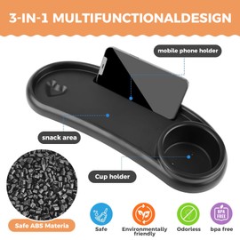 Stroller Snack Tray, 3 in 1 Universal Child Snack Tray with Cup Holder & Phone Holder, Multifunction Stroller Organizer Removable Pram Cup Holder for Strollers Pram accessories Pushchair (Black)
