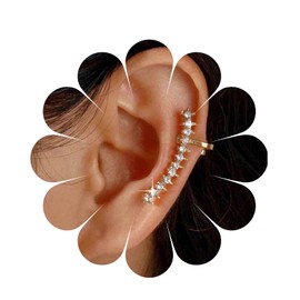 Cimenexe Bohemian Crystal Cartilage Cuff Earring Gold CZ Ear Cuff Earring Rhinestone Ear Crawler Earring CZ Clip On Earring Jewellery for Women and Girls Gifts, Zinc, No Gemstone