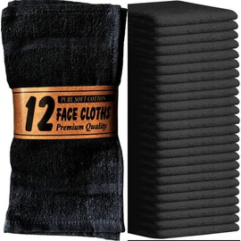 Rasmi Pack of 12 Cotton Washcloth Set - 100% Egyptian Cotton Flannel Face Cloth 30x30 cm - Hotel Spa Bathroom Maker Remover Towel Set (Charcoal)