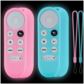 Taiyiluo 2Pack Remote Cover fits 2020 Chromecast with Google TV Voice Remote,for Google chromecast 4k+ Case Glow Pink&Glow Sky Blue