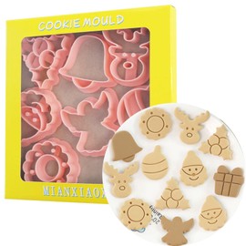PTaizjjz Mini Christmas Cookie Cutters,8PCS Plastic Xmas Cookie Cutters,Tree,Snowflake,SantaClaus,Reindeer,Gift Box,Angel,Bell,Lantern Biscut Cutters Set