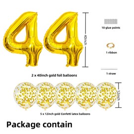 Gold 44 Foil Balloons 40" Jumbo Foil Balloons Confetti Balloons for 44th Birthday Wedding Anniversary Party Decorations