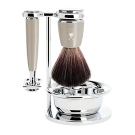 MÜHLE Rytmo Shaving Set - Safety Razor, Shaving Brush Black Fibre, Holder with Bowl - Handles Stainless Resin in Melange - Vegan