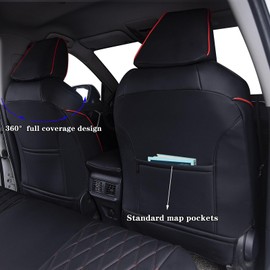 HKZ Fit RAV4 Hybrid Car Seat Covers Set for 2019 2020 2021 2022 2023 2024 2025 Toyota RAV4 Hybrid (Not for 2019-2025 Hybrid/Prime SE,XSE) - 5 Seats Full Set Leather(Black+Red)