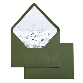 PONATIA 50PCS A7 Euro Flap Envelope, 5.25 x 7.25'' Olive Green Flowers Liner Envelopes for Wedding Invitations, Photos, Postcards, Greeting Cards, Christmas Gift, Acrylic Mailing, 5 x 7 Envelopes