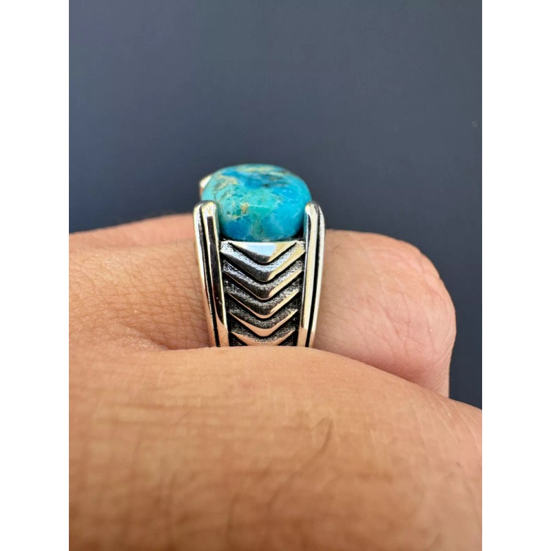HarlemBling Blue Genuine Turquoise Mens Real Solid 925 Sterling Silver