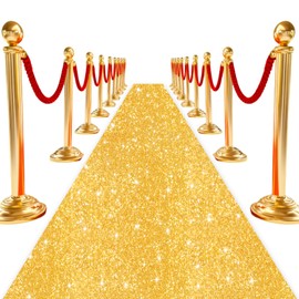 ROMANKAS Gold Carpet Runner for Party Sequins Aisle Runner 2FTx15FT Glitter Runners Aisle Rug Shimmer Wedding Walkway Runners with Carpet Tapes Bling Carpet Rug for Party Prom Hallway Decoration