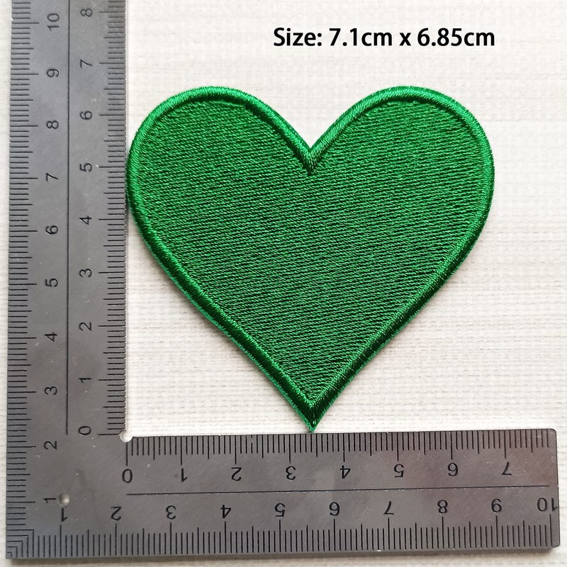MISDONR 3pcs Green Heart Embroidered Iron on Patches for Clothing