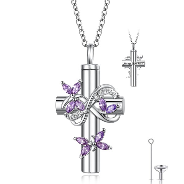 S925 Sterling Silver Butterfly Cremation Jewelry Cross Urn Necklaces for