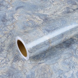 VEELIKE Large Size Kitchen Countertop Peel and Stick Waterproof 118''x32'' Glossy Cream Blue Marble Contact Paper for Countertops Waterproof Adhesive Granite Counter Top Covers for Bathroom Table Desk