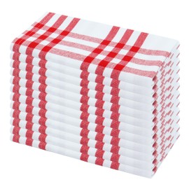 PurpleEssences Homestead Plaid Set of 12 Cloth Dinner Napkins 100% Cotton 18x18 - Soft Durable Washable - Ideal for Farmhouse Party Wedding Spring Summer Easter - Red and White