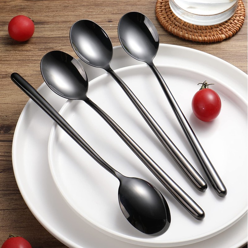 Steel Black Soup Spoon, Long Handled Great Circle Spoons,Korean Long