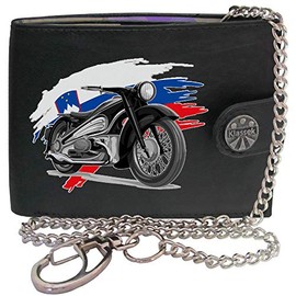 Biker Classic Vintage Motorbike Motorcycle Slovenia Flag Mens Chain Wallet Gift Box KLASSEK Brand Real Black Leather RFID Blocking with Coin Pocket