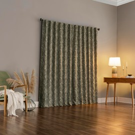 Sun Zero Ambridge 2-Pack Embroidered Botanical Leaf Pleated Look 100% Blackout Back Tab Curtain Panel Pair, 50" x 96", Sage Green